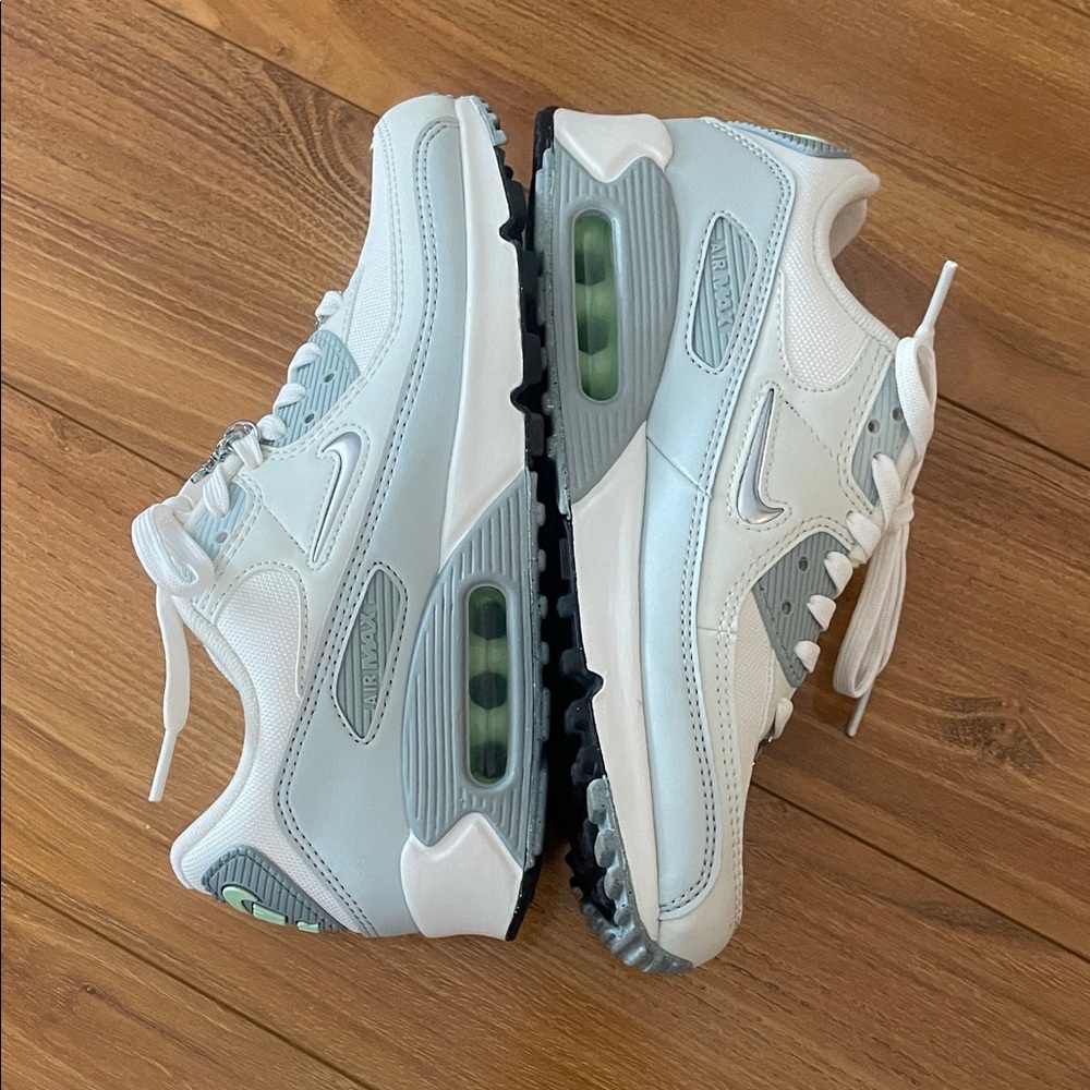 Nike Air Max Sneakers in White and Light Gray with Lime Green Accents